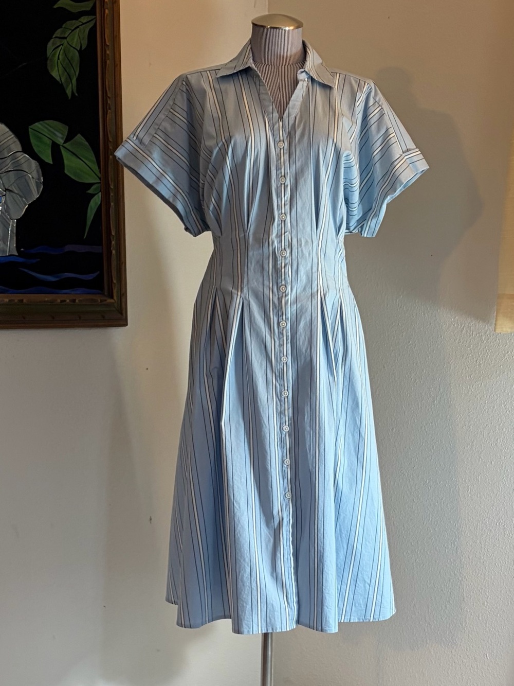 Ava & Viv Light Blue and White Striped Button-Front Dress